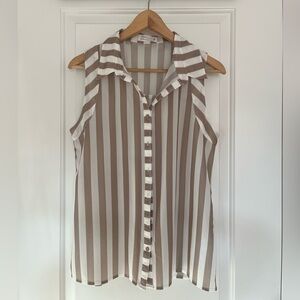 3/$30 Love tree Collared Sleeveless Blouse with Vertical Stripes